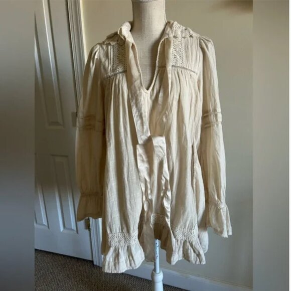 Free People 5 O'clock Tea Time Mini Dress Ivory Color Cotton size XS - Picture 3 of 11